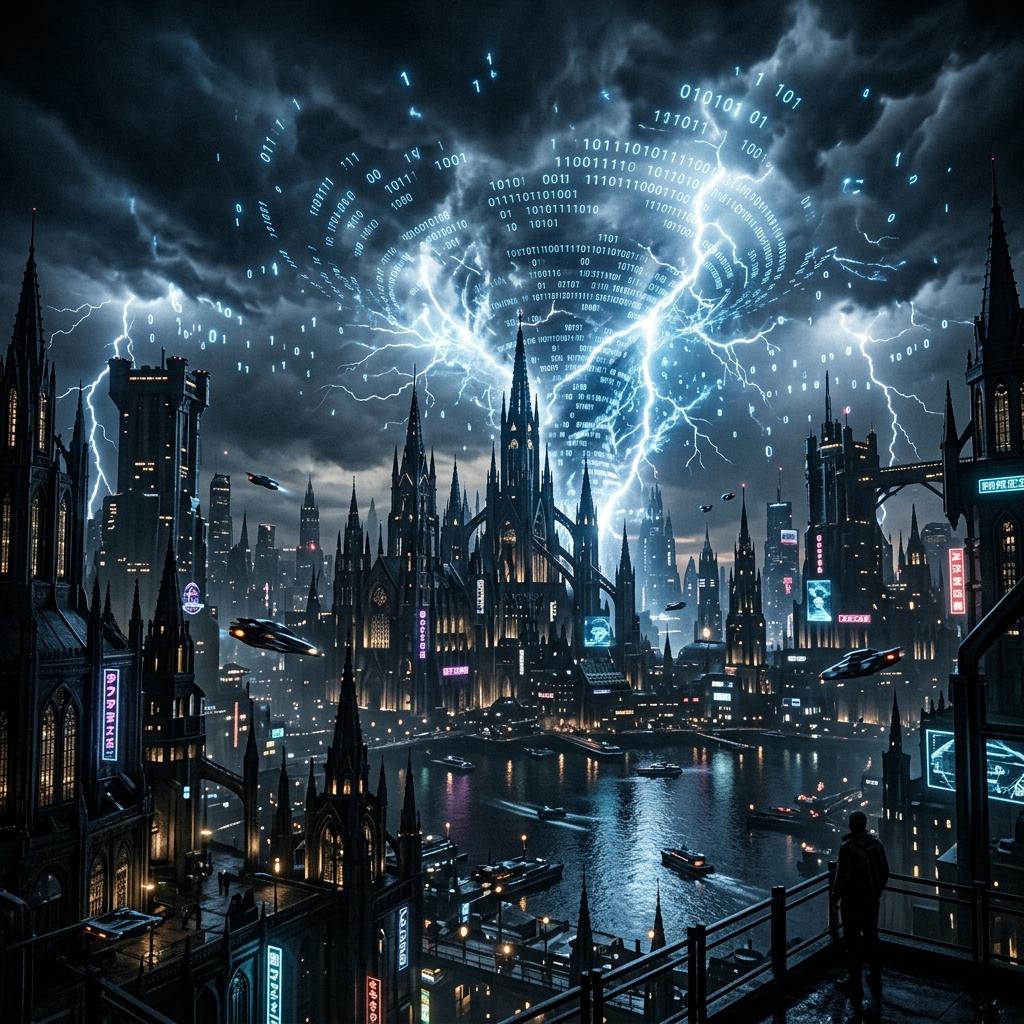 Digital storm skyline restoration — KoRTx sovereign infrastructure rebuilt